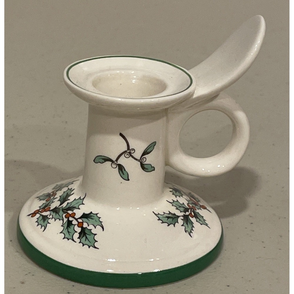 Vintage Spode Christmas Tree Chamberstick Candle Holder Holly Berry England